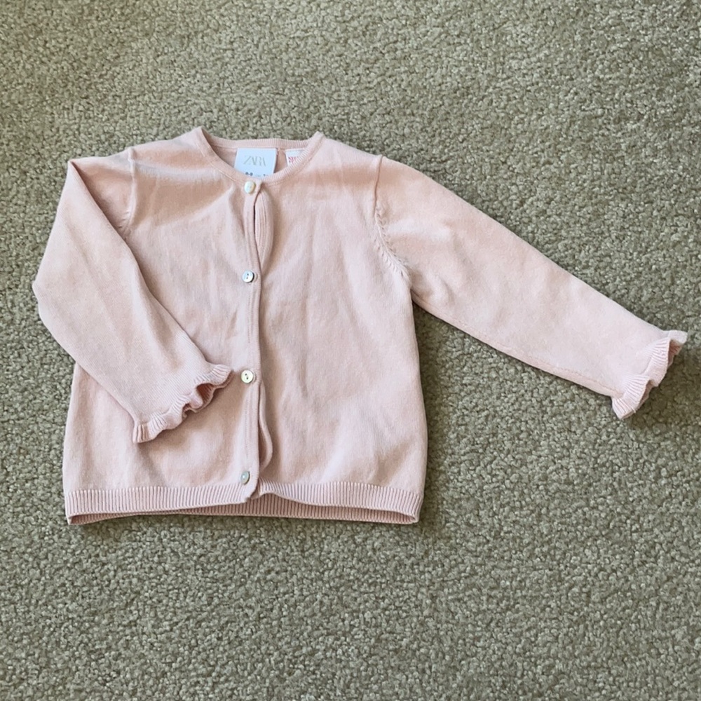 Zara Baby Button Up Cardigan 6-9 Months Pink Ruffle
